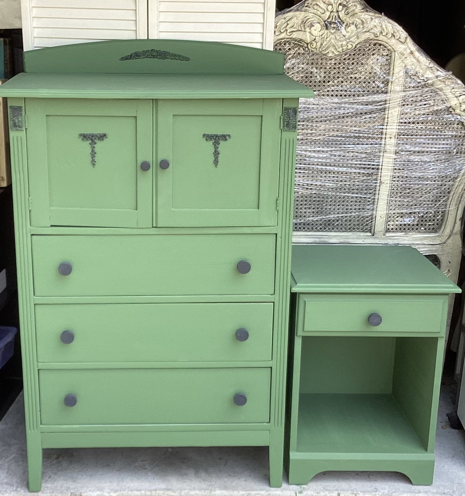 Sage Green Solid Wood Dresser And Nightstand.    