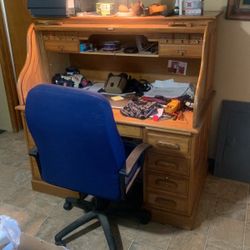 Moving- Oak Roll Top Desk + Chair