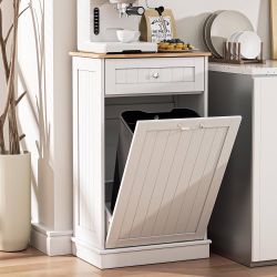 13 Gallons Tilt Out Trash Cabinet Kitchen Waste Bins Free Standing Laundry Hamper Recycling Cabinet Trash Can Holder with Hideaway Drawer Pet Proof Tr