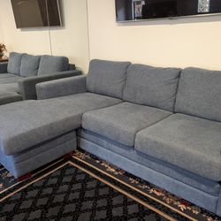Blue-Gray Fabric Sofa With Chaise