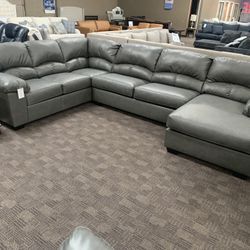 Grey Leather Sectional 