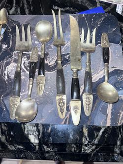 Vintage Brass $ Teak Wood Serving Wear 