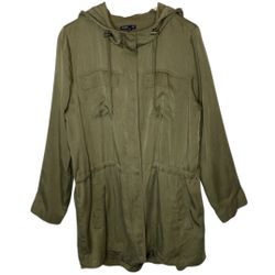 Eileen Fisher Women’s Long Hooded Anorak Utility Jacket Army Green Olive size Large