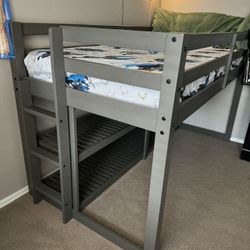 Twin Loft Bed With Storage Shelves And Mattress