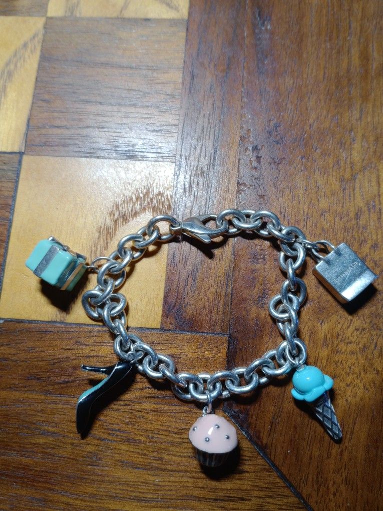 Tiffany & Co. Sterling Silver 925 Charm Bracelet *Rare Enamel Charms*