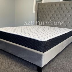 Ck Grey Wingback Bed With Ortho  Mattress Included