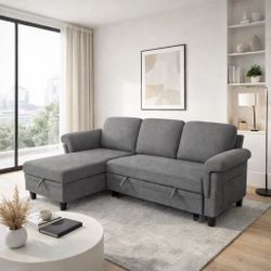 New Sleeper Sofa, Pull Out Sofa Couch Bed with Storage Reversible Chaise, L-Shaped Sofas with Side Pocket for Living Room, Small Space (Grey)  New in 