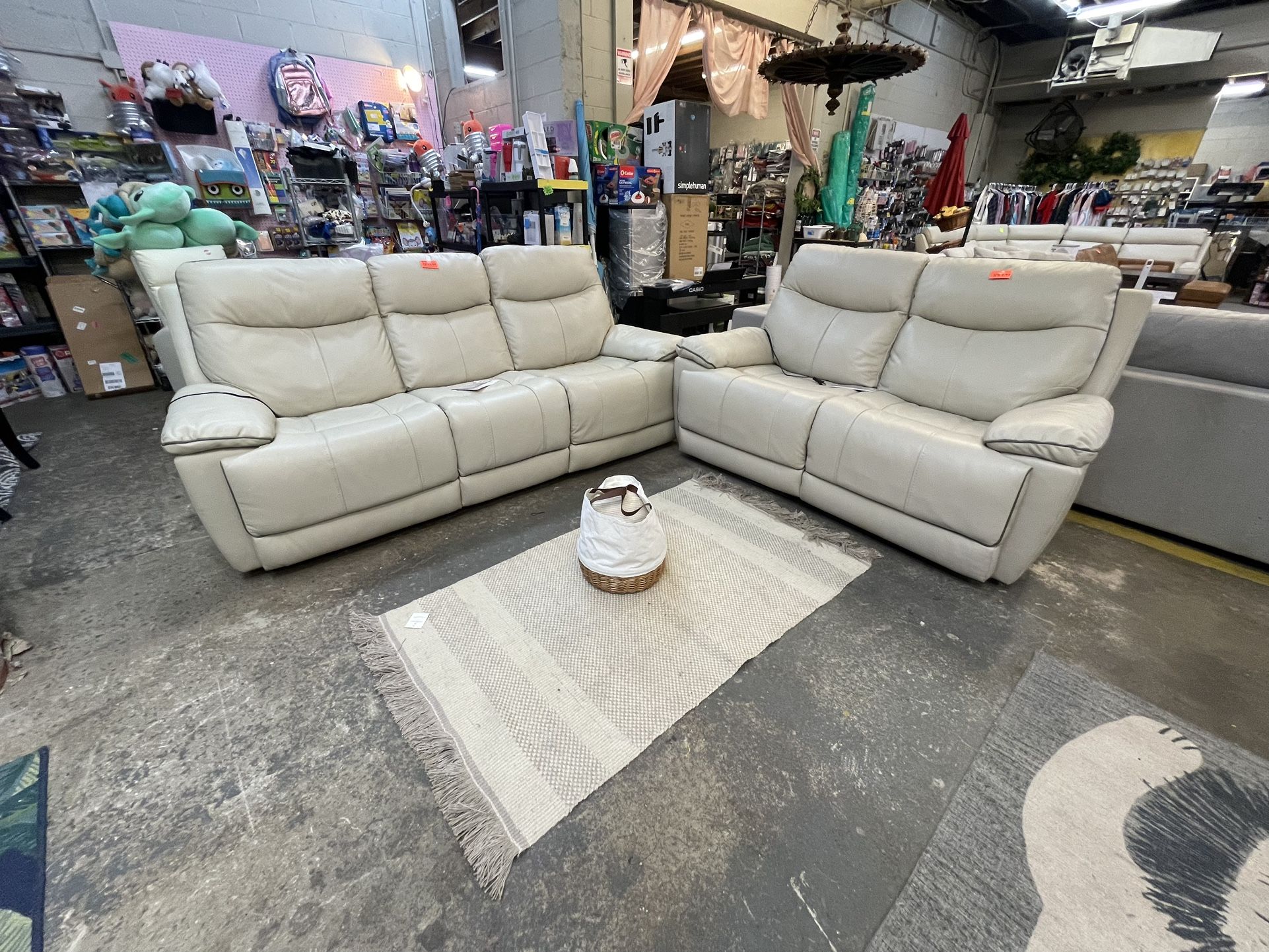 Recliner Sofa And Loveseat Set Cream Leather Power Recliner