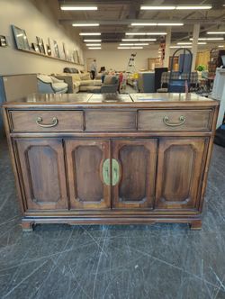 American of Martinsville Side Board Fold Down - Dark Wood Sideboard with Brass Hardware
