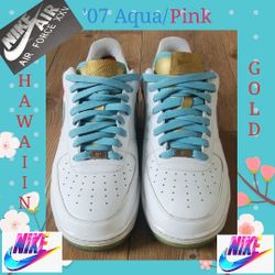 Nike Air Force 1 '07 Aqua Pink & Hawaiian Gold Sneakers