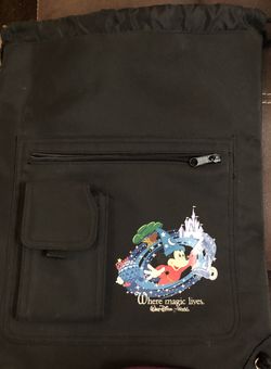 Walt Disney World Where Magic Lives Black Drawstring Backpack Tote Bag Mickey