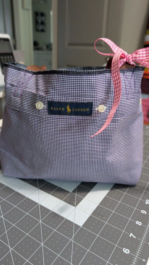 Handmade Upcycled button Down Shirt Bag