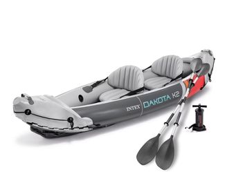 Intex Dakota K2 2 Person Vinyl Inflatable Kayak and Accessory Kit w/ Oars & Pump