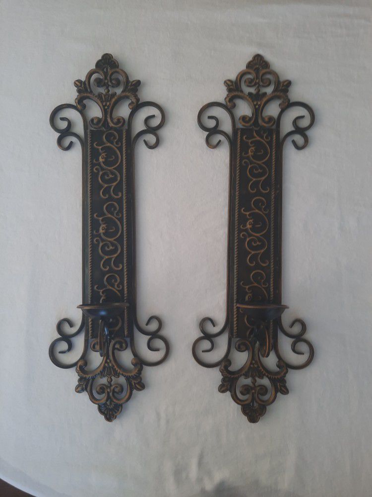 2 Large Metal Candle Holder Wall Sconces