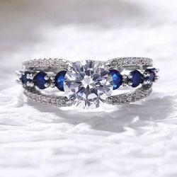 Fashion White And Blue Crystals Ring