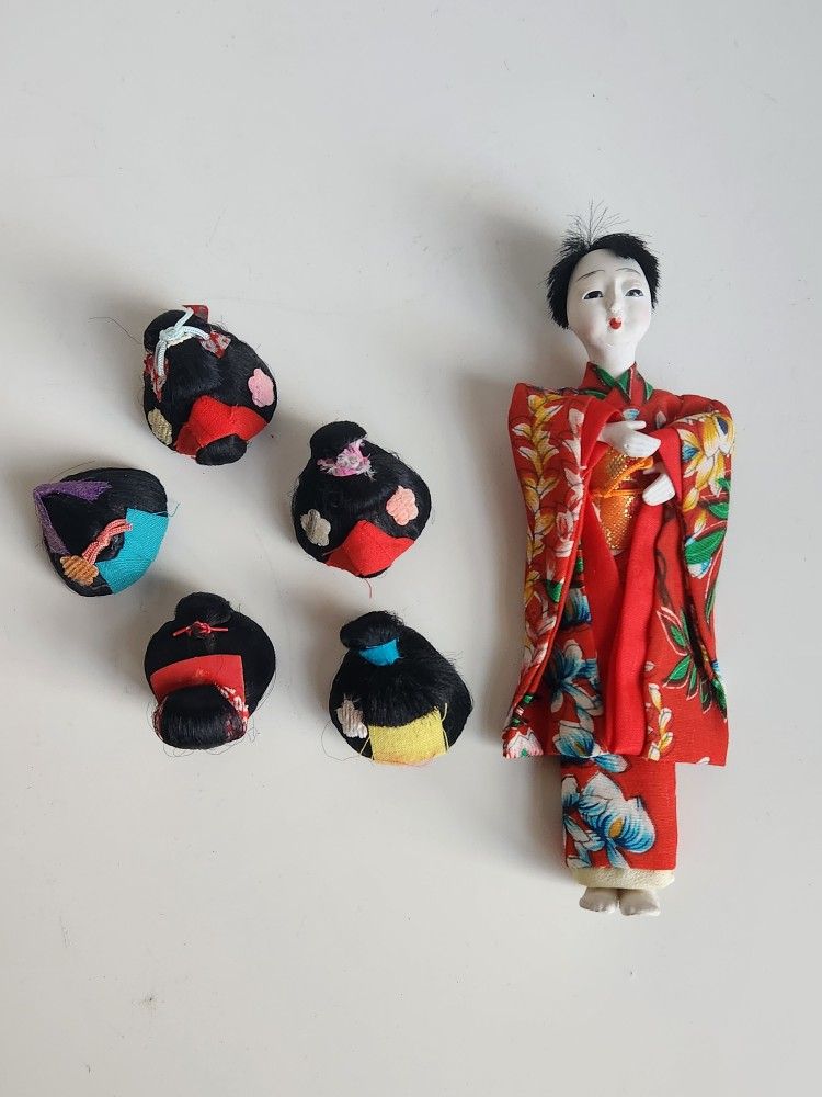 Vintage 1960's Japanese Katsuraningyo Doll with 5 wigs