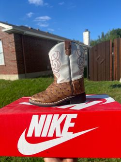 Kids ostrich western cowboy boots size 8c