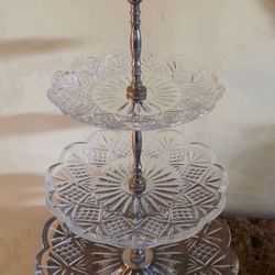 Vintage Shannon Crystal by Godinger Fire & Ice Crystal 3 Tier Server 