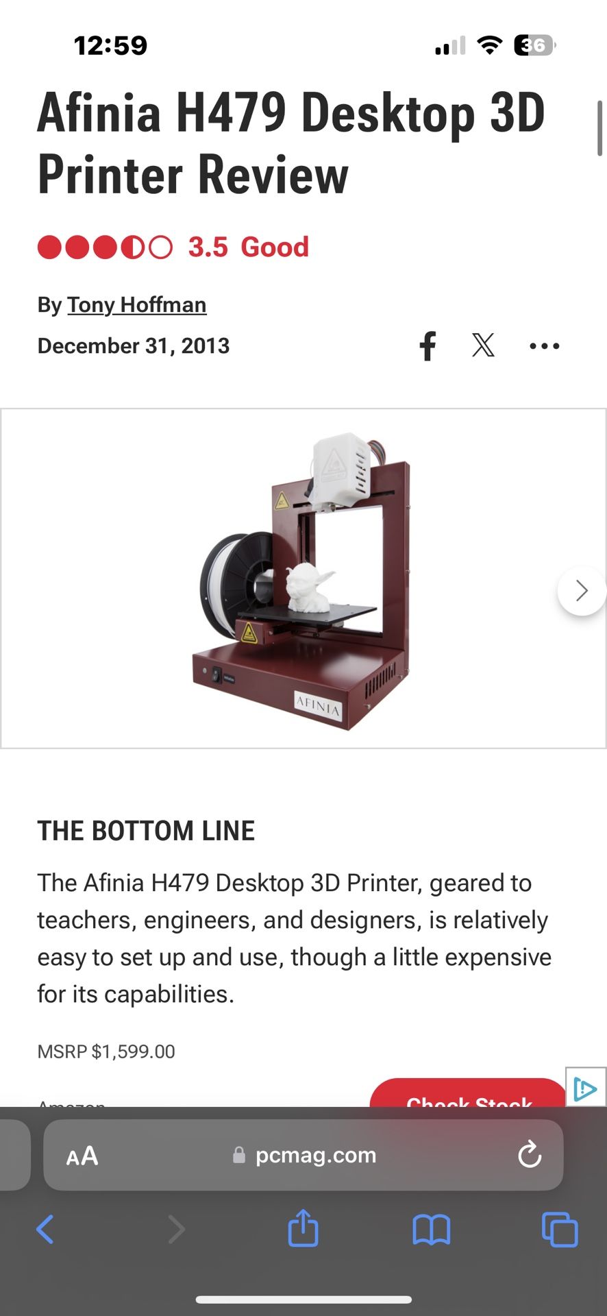 Afinia 3D Printer Model H479 - 300