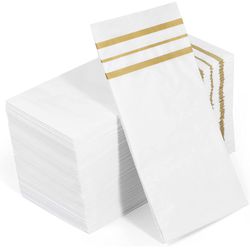 100 Pcs Paper Napkins Disposable Hand Towels for Bathroom, Dinner Napkins Disposable Soft, Absorbent, Gold Napkins Party Napkin Wedding Napkins for Ki Thumbnail