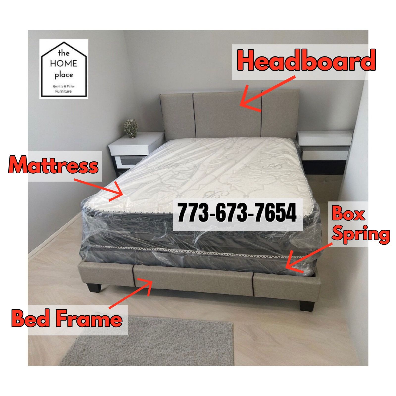 Comfy & Elegant Queen Bed Frame 🚨 Includes Mattress & Box Spring for ONLY $349. Ready for Delivery Today 🚛