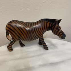 Vintage Handcarved Wooden Safari Decorative Zebra Folk Art Figure  ~5.5” Statue