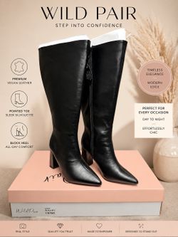 ✨ Wild Pair Black Knee-High Heeled Boots – Women’s Size 9 Wide Calf ✨