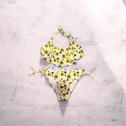 2PCS Girls Bikini Swimsuit Set Halter Backless Ruffles Crop Tops + Bottoms Swimming Suit. Size: 8T