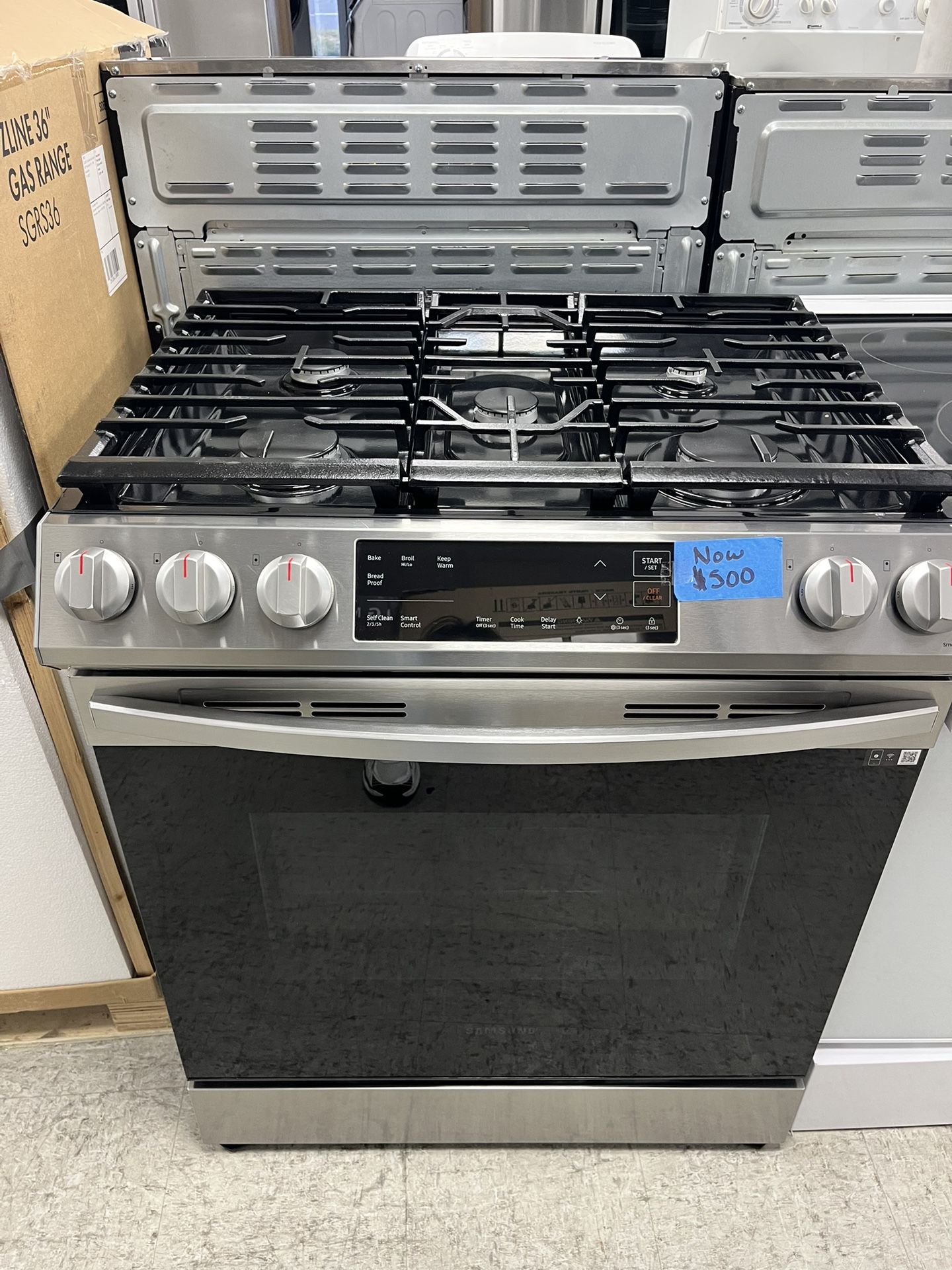 Samsung 30inch. Slide-in 5-Burner In Gas Range Stainless Steel