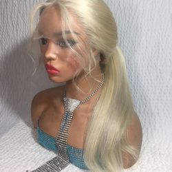  Pale Blonde 24 In Human Hair Blonde 13x4 Lace Front Wig