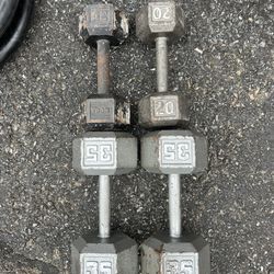 35 and 20 pound dumbbells 