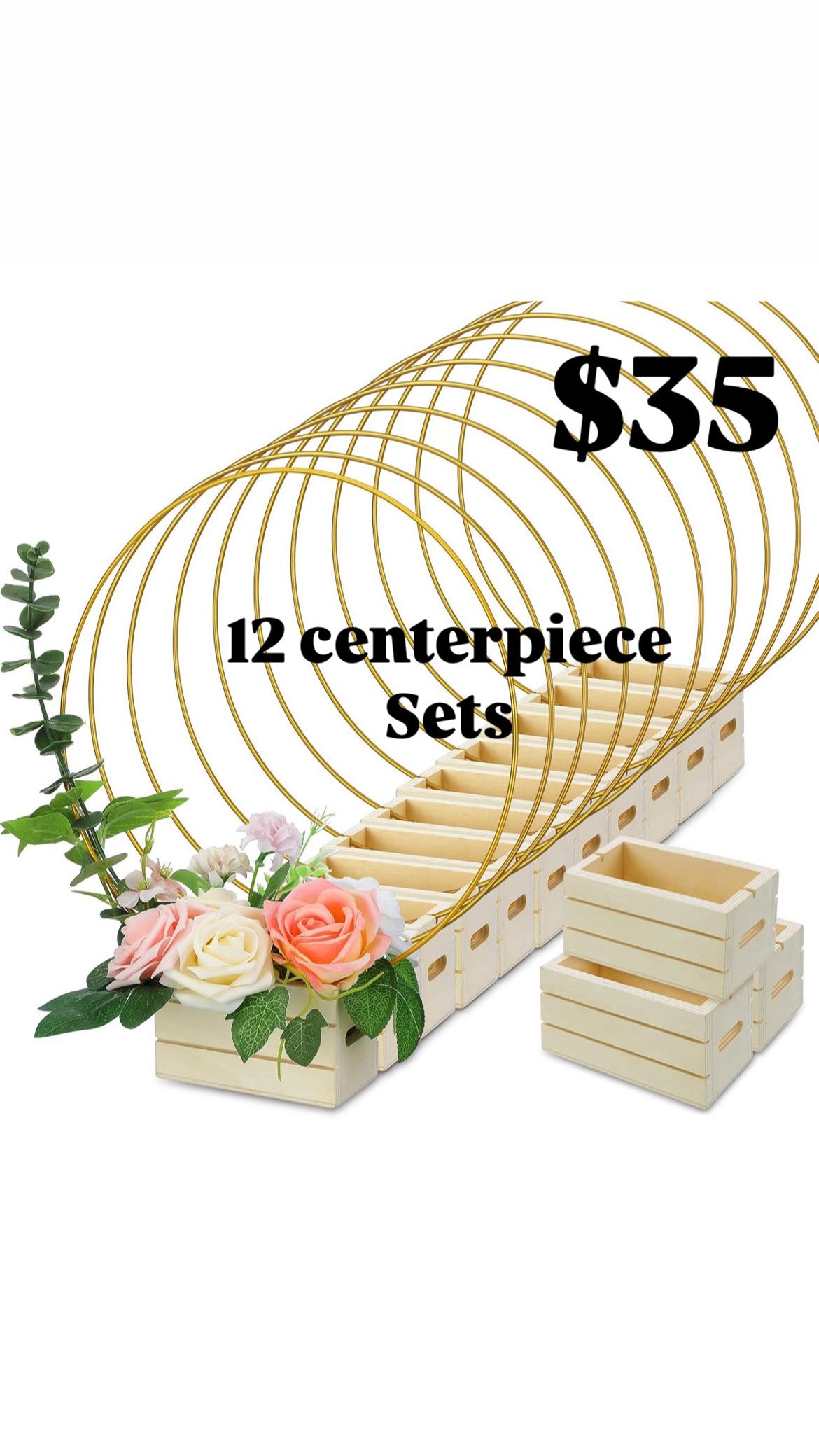 12 Centerpieces Gold Hoop Wooden Stand