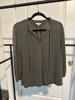 Lucky Brand Olive Green Ruffle Neck Blouse