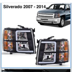 Headlights black housing with Drl lights for Chevy Silverado 2007 to 2013