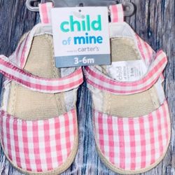 New Baby & Toddler Girl Size 3-6 Month Pink Gingham Mary Jane Crib Shoes