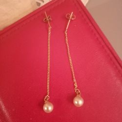 Perfect 5.5mm Salt Water White AKOYA 6mm Round pearls On 14kt Y gold Chains--threader Earrings-stunning