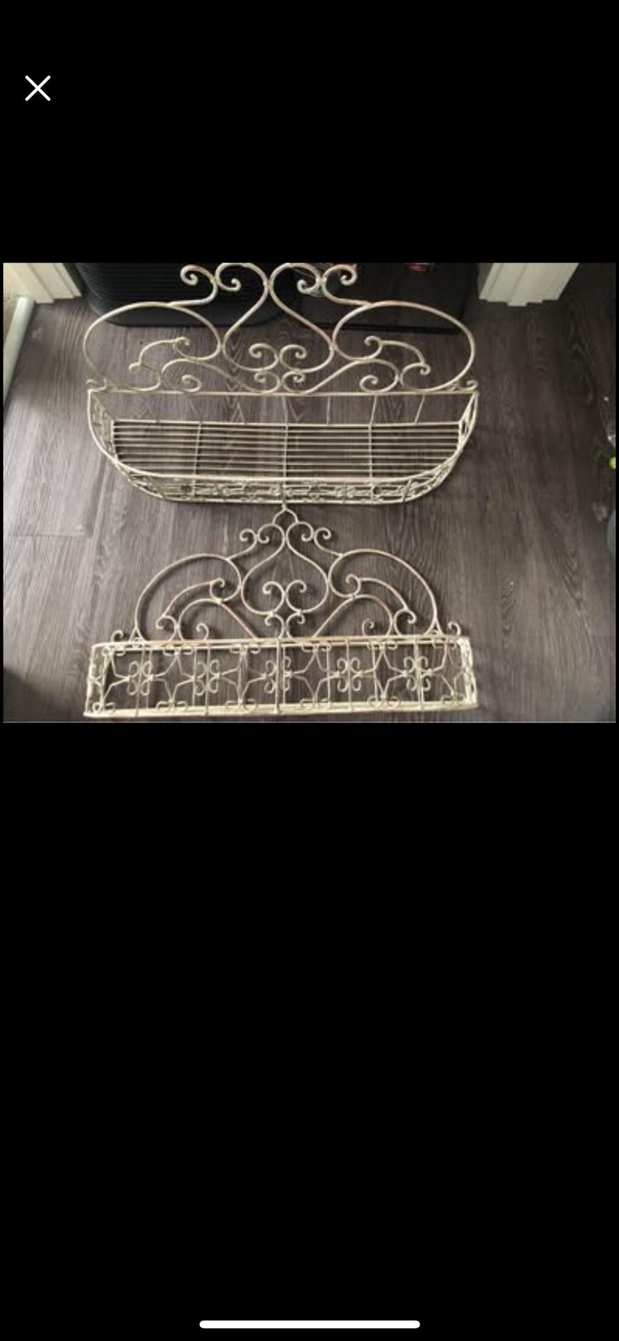 2 metal wall shelves for plants, 1 length 25, height 15, 2 length 29, height 19 and hanging flowerpot angel, all for $10!!!