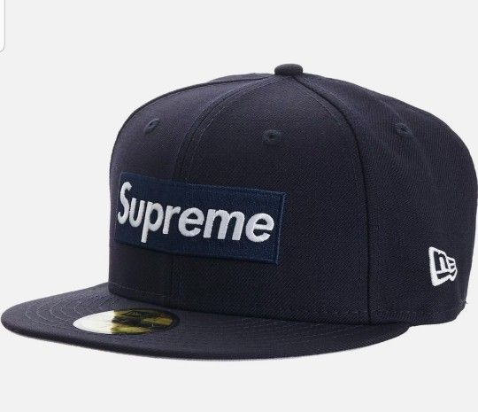 Supreme Box Logo World Famous New Era Hat Size 7 1/2 Navy Blue Color New With Receipt 100% AUTHENTIC