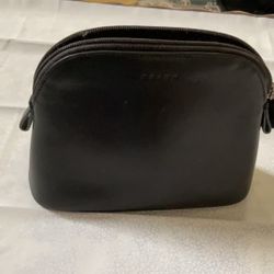 Vintage Black Leather Cosmetic Bag, Preowned, Very Good Condition, No Scratches On Leather, 3 1/2” Tall, 2 1/2” Width At Bottom