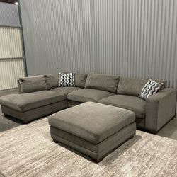 Penelope Fabric Sectional with Ottoman DELIVERY AVAILABLE
