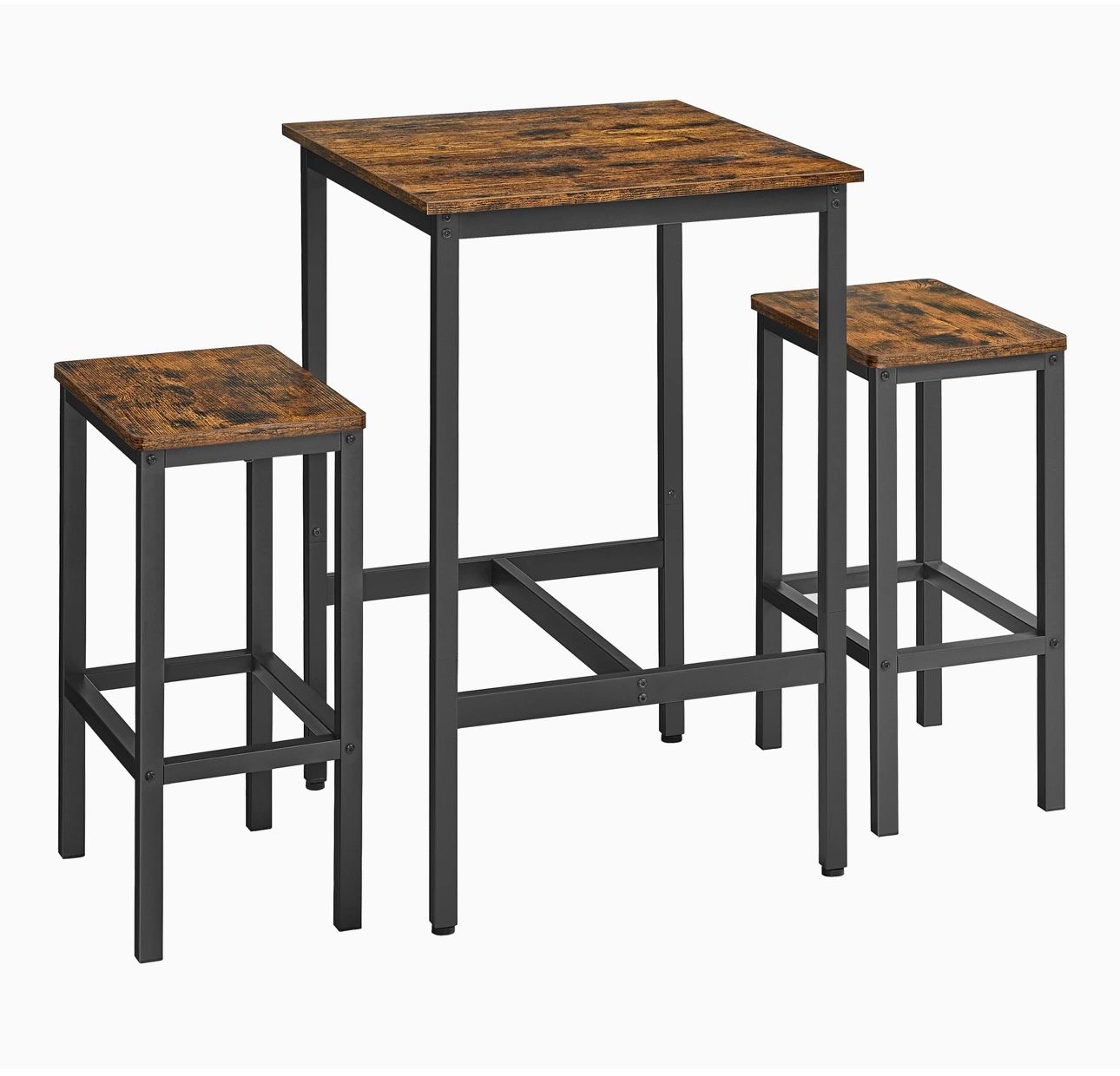 VASAGLE Bar Table and Chairs Set, Square Bar Table with 2 Bar Stools, Dining Pub Bar Table Set for 2, Space Saving for Kitchen Breakfast, Living Room,