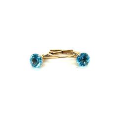 10k Yellow Gold Blue Topaz Leverback Earrings Round Cut Gemstone Drop