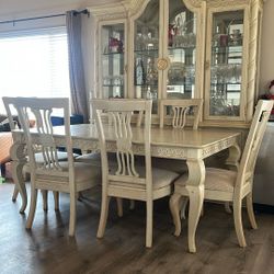 Original Thomas Ville Dining Room Table, Chairs, China Cabinet