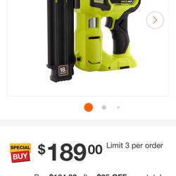 Ryobi 18g Brad Nailer With 4ah Batteries +charger