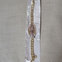 Bracelet Pulsera Virgen de Guadalupe Virgen Mary Laminado Oro gold plated NEW