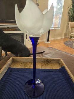 Tulip Flower Glass Candle Holder Cobalt Blue Stem
