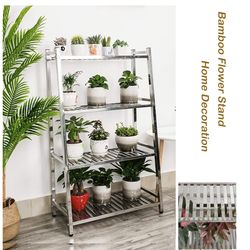 Stainless Steel Plant Stand Flower Pot Display Shelf Rack for Indoor Outdoor Garden Greenhouse Patio Balcony Organizer Planter Holder（60x36x116cm）