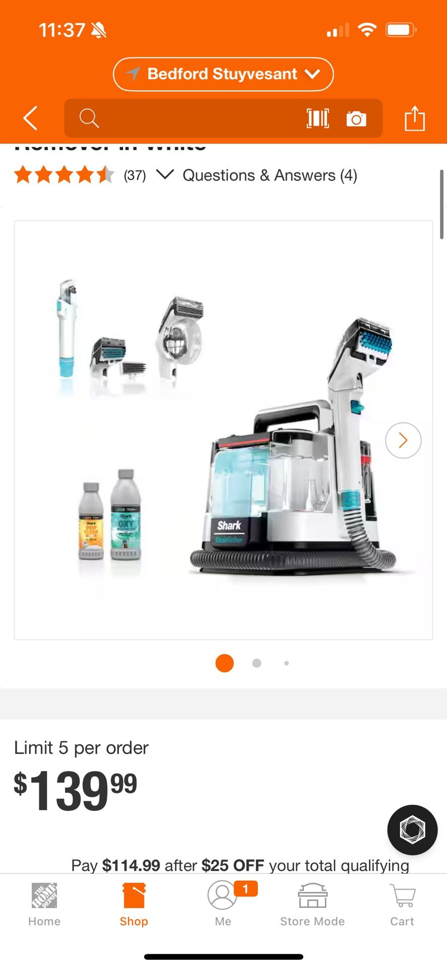 StainStriker Portable Corded Upholstery, Car, Rug and Carpet Cleaner with Spot and Pet Odor Remover in White