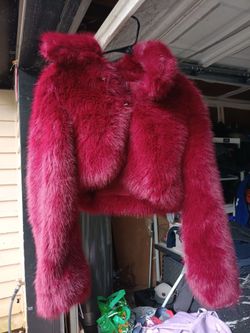 Hot Pink Cropped Faux Fur Jacket