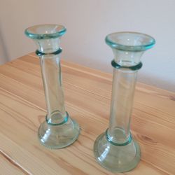 Glass Candlestick Holders Set of 2